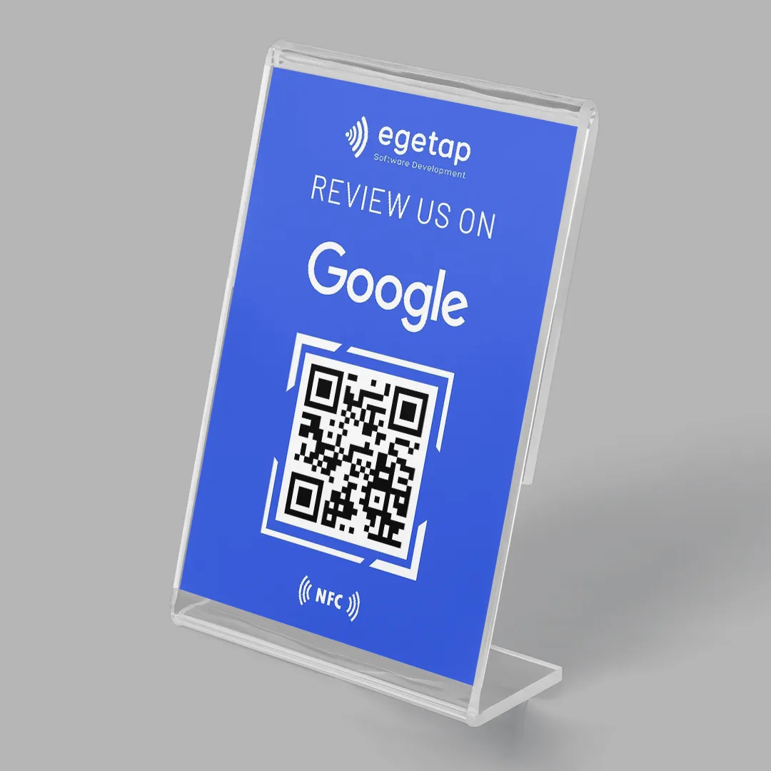 Blue PVC L-Shaped Google Review Stand Desk Counter Display
