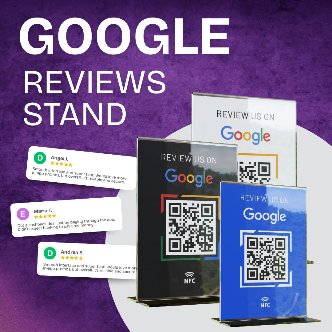 Google Reviews Stand Durable White PVC NFC Display for Businesses image 1