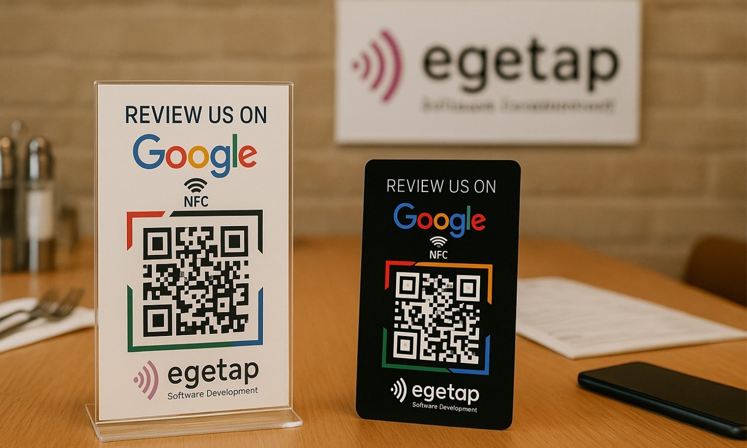 Google review stand: modern floor/table stand with QR/NFC engagement